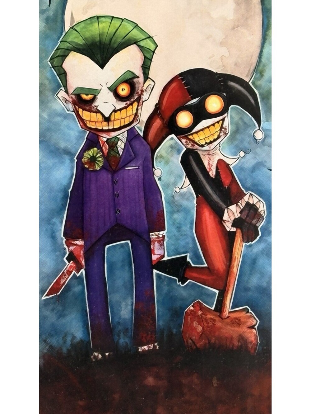 Christopher Uminga Signed Joker & Harley Quinn Art Print Framed 12x18 Batman DC